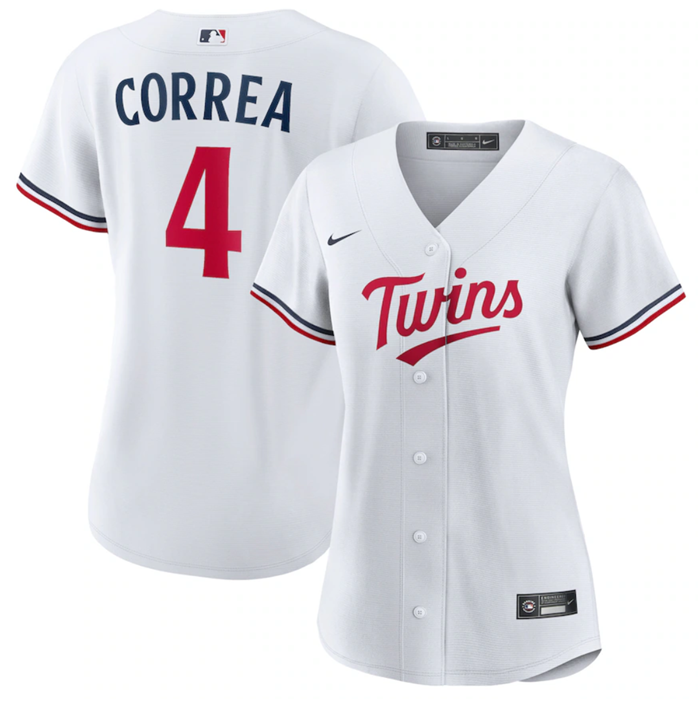 Women's Minnesota Twins #4 Carlos Correa White Stitched Jersey(Run Small)